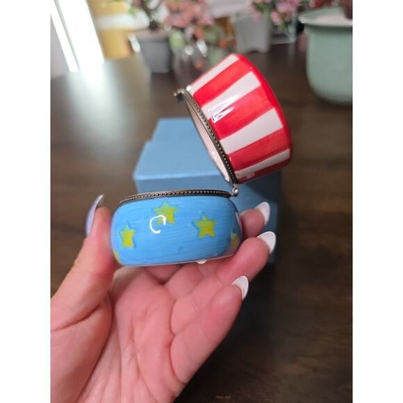 Vintage Uncle Sam USA Flag Top Hat Porcelain Hinged Trinket Box W/Star Trinket. - Picture 14 of 16